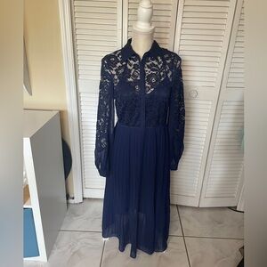ModCloth X Little Mistress Falling in Lace with You Navy Blue Midi Dress